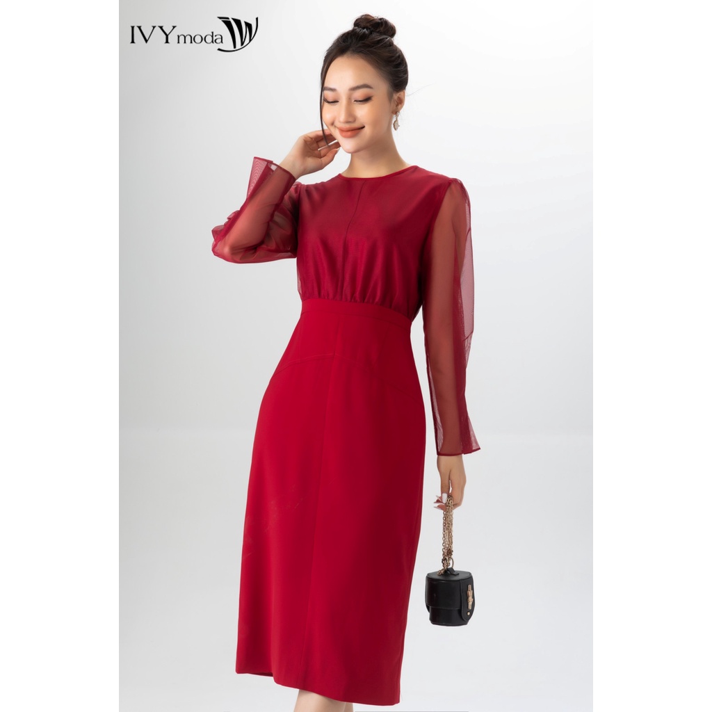 Đầm ôm tay phối lưới IVY moda MS 48M7084