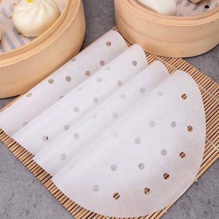 Giấy Nến Tròn Đục Lỗ 100 tờ cho nồi chiên không dầu nướng bánh lót bánh bao COTANOW