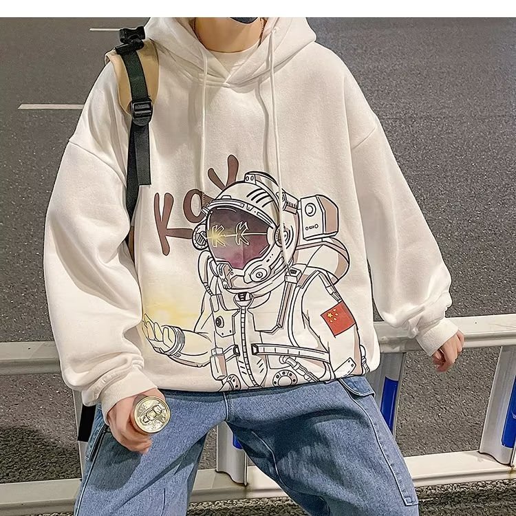 Áo Hoodie Tay Dài Dáng Rộng In Họa Tiết Phi Hành Gia Hoạt Hình Cá Tính Cho Nam Nữ