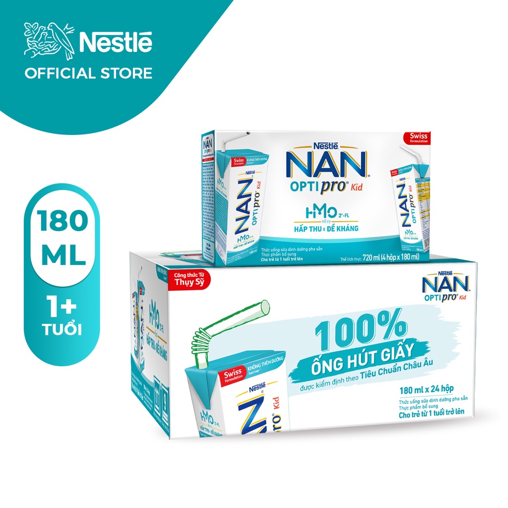 [Tặng kèm balo thú - giao mẫu ngẫu nhiên] Thùng 24 Hộp Sữa Dinh Dưỡng Pha Sẵn NESTLE NAN OPTIPRO Kid 180ml/Hộp