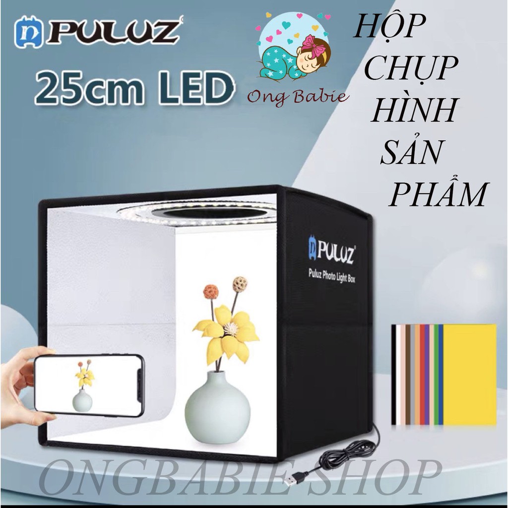 Hộp Chụp Ảnh Sản Phẩm PULUZ 25x25x25 TÍCH HỢP ĐÈN LED SIÊU SÁNG HÀNG CHÍNH HÃNG ONGBABIE.SHOP