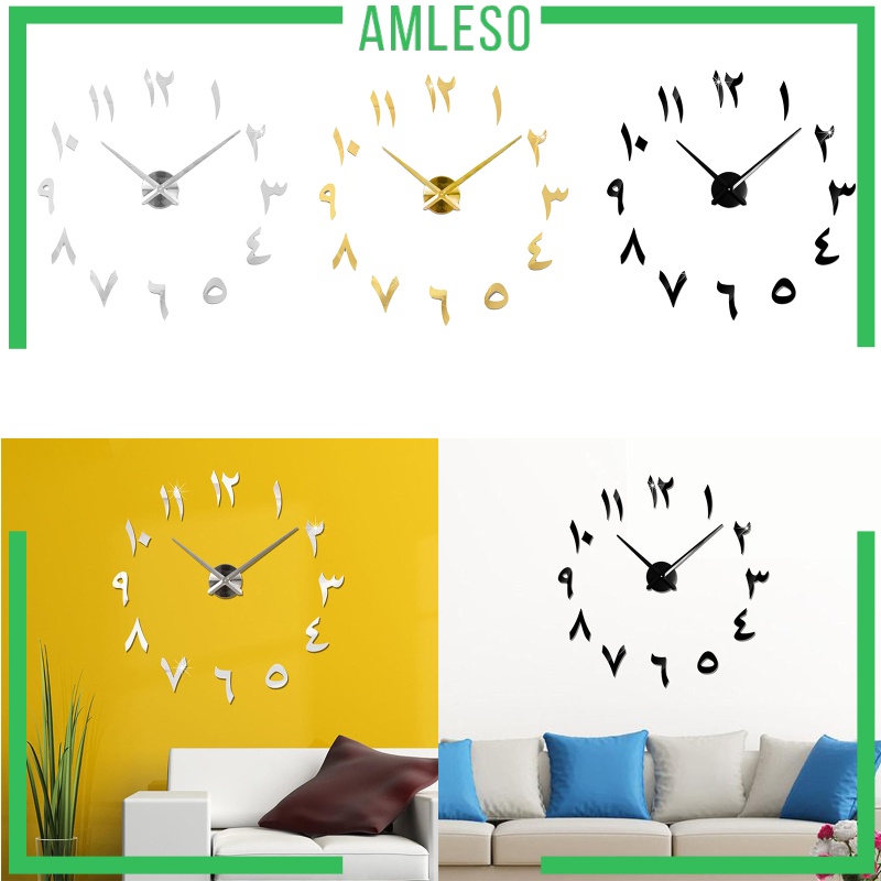 [AMLESO]3D Wall Clock Frameless Mirror Number Sticker for Living Room Black