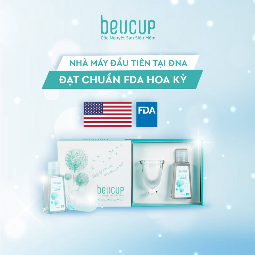 Bộ sản phẩm Cốc nguyệt san beUcup, dung dịch vệ sinh phụ nữ và nước giặt đồ lót beU