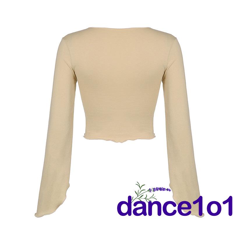 Áo croptop tay dài cổ chữ V đính đá hình bướm thời trang cho nữ