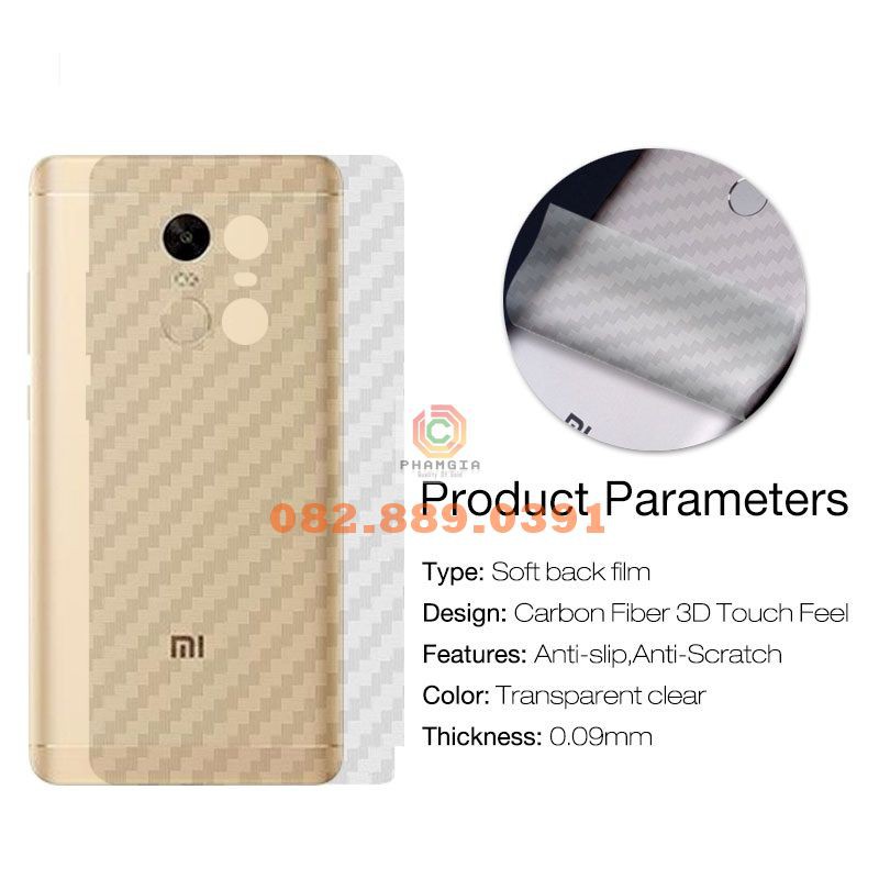 Miếng dán mặt lưng skin carbon Xiaomi Redmi 4X/4A