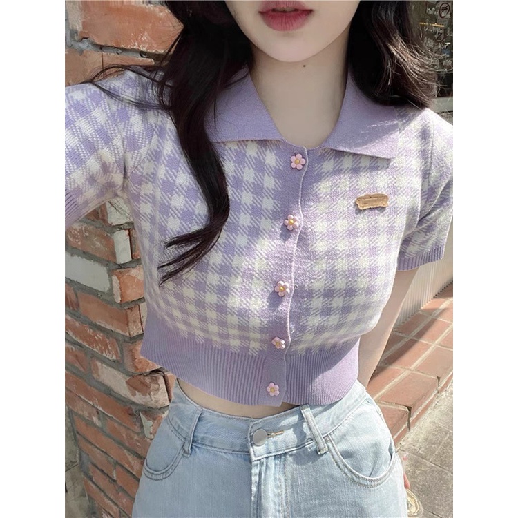 Áo len sợi nút bông hoa, phong cách Hàn Quốc siêu dễ thương, hàng thiết kế chuẩn form như hình