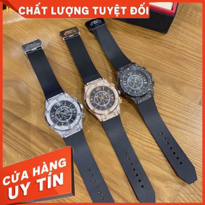 (Hublot hương vani) Đồng hồ Nam Hublot -42mm đính đá hàng cao cấp - Bảo hành 12 tháng