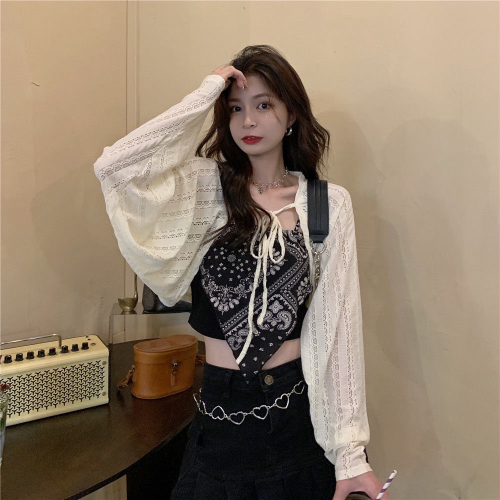 Set áo ống ngắn và áo khoác chống nắng in họa tiết phong cách thời trang ngoài trời (có bán lẻ)