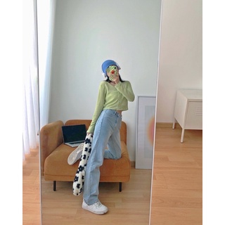 JANET STUDIO • Quần jean xanh raw hem
