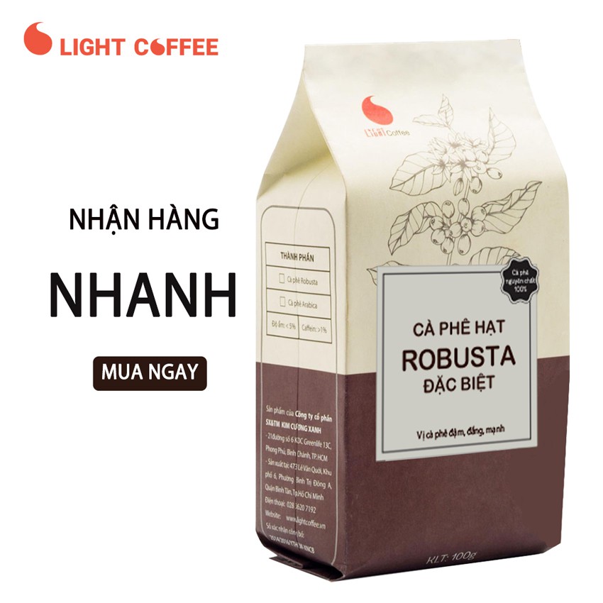 Cà phê nguyên chất 100% dạng hạt Robusta đặc biệt Light Coffee - Gói 100gr