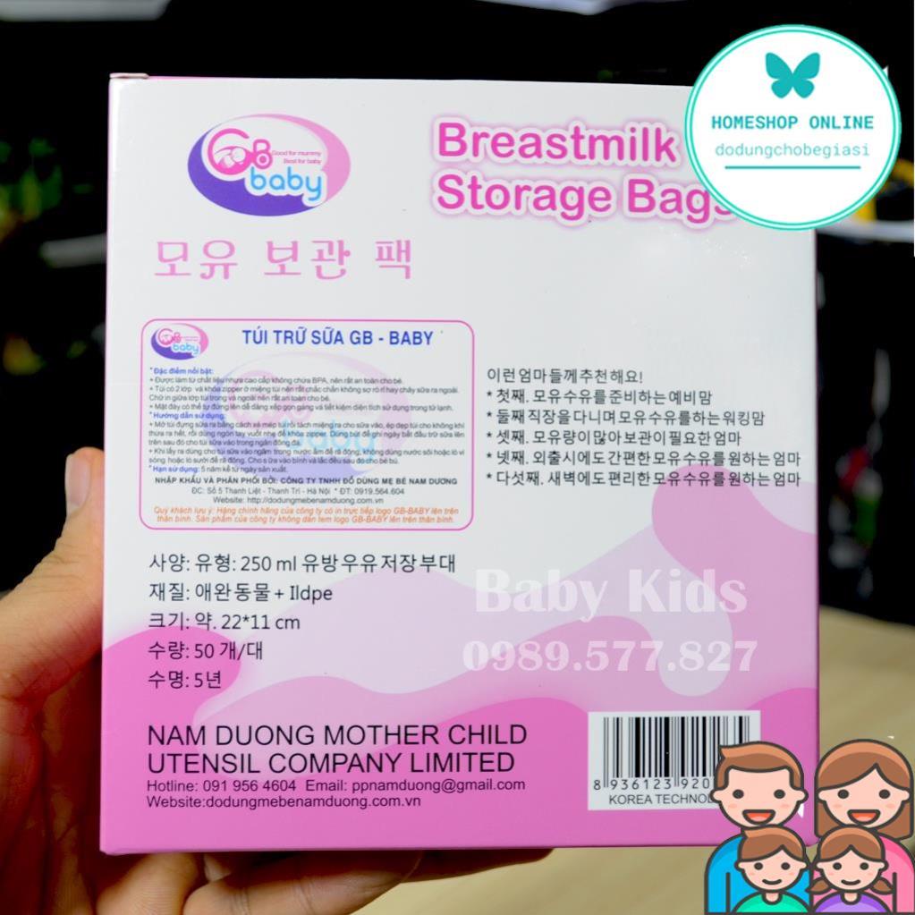 Hộp 50 túi trữ sữa GB Baby Hàn Quốc 250ml 2 lớp khóa zip chắc chắn an toàn theo công nghệ Hàn Quốc