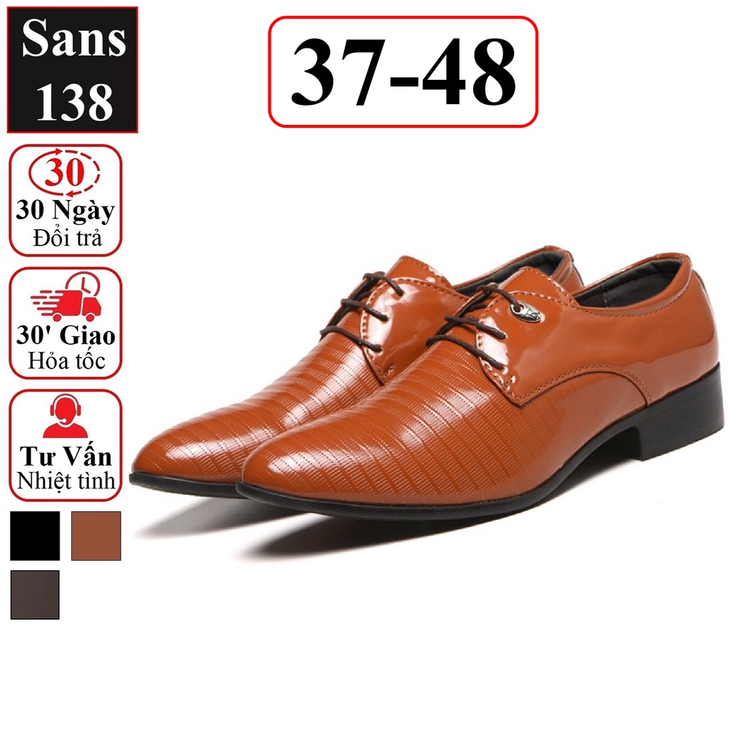 Giày da nam giá rẻ Sans138 giầy tây nam đẹp mũi nhọn bóng màu đen nâu vàng