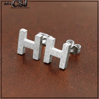[CSJ]BÔNG TAI TITAN CHỮ H HERMES PHUN CÁT