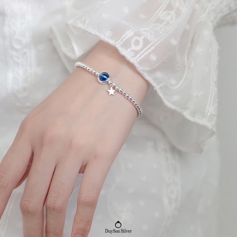 Lắc tay bi bạc nữ phong , Vòng tay bạc nữ trái đất xanh đá Aqua DUYSON SILVER [LTKX14]