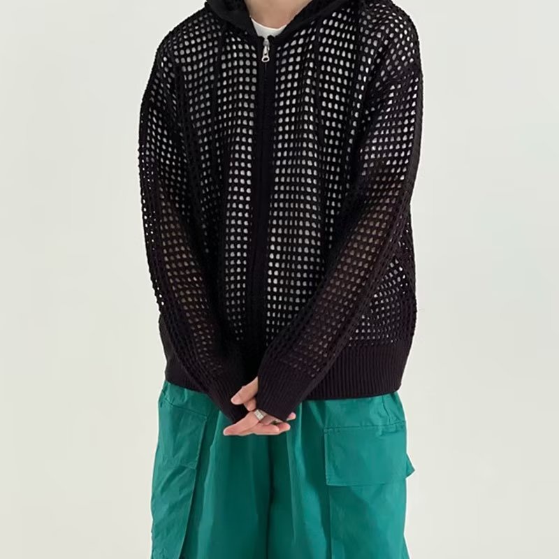 Áo Khoác Len Cardigan Có Mũ Trùm Đầu Màu Đen Mơ Mộng Phong Cách Hàn Quốc Cho Nam Giới Size M-2XL