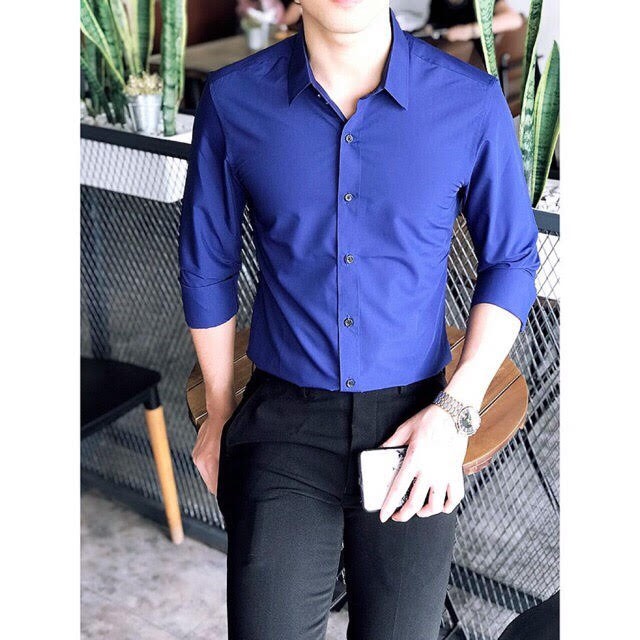 Áo sơ mi công sở đẹp nam dài tay áo kiểu hàn quốc Áo sơ mi nam Xanh da trời Cúc đen LSM0017 | BigBuy360 - bigbuy360.vn