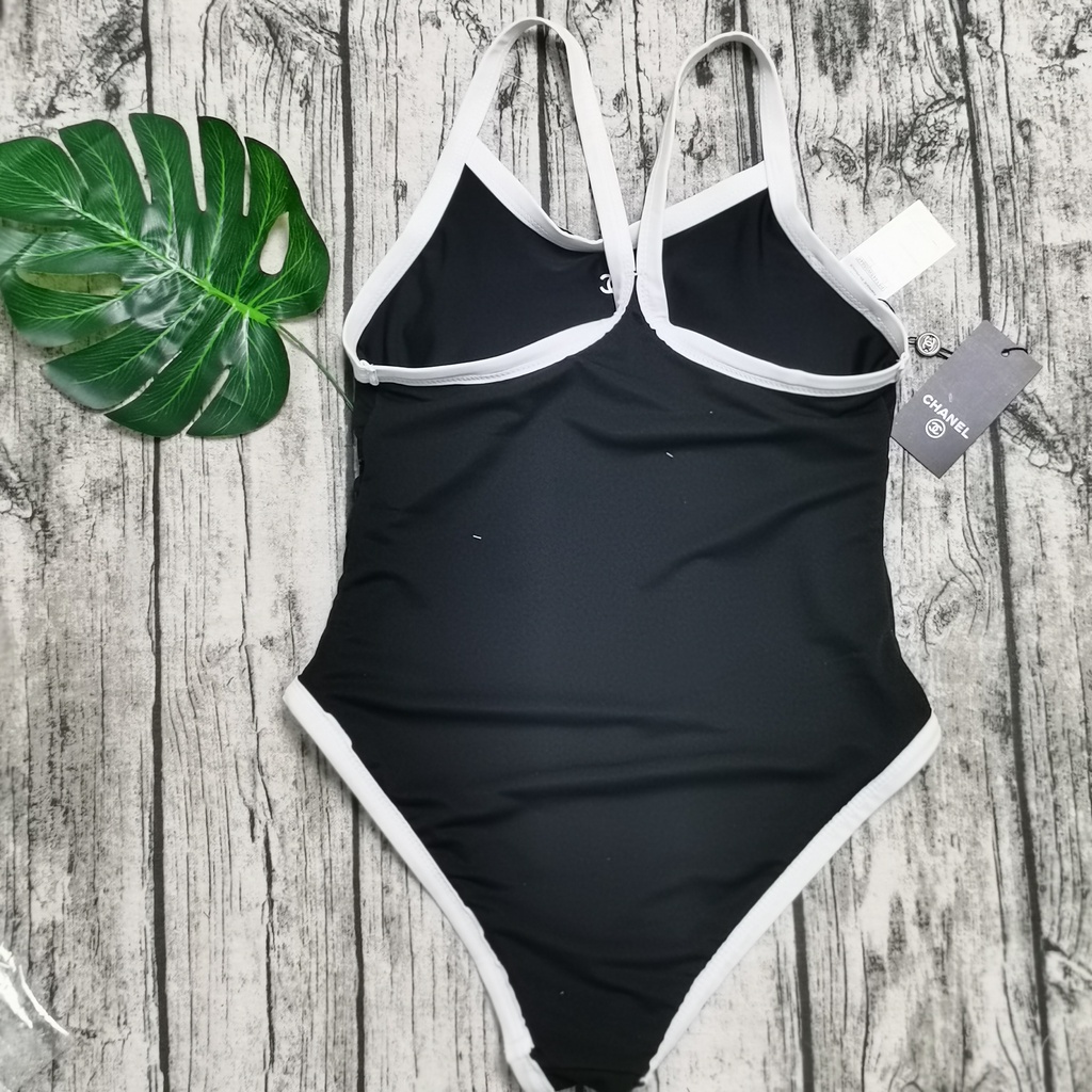 Áo Tắm Gân Co Giãn Jersey Đen Trắng