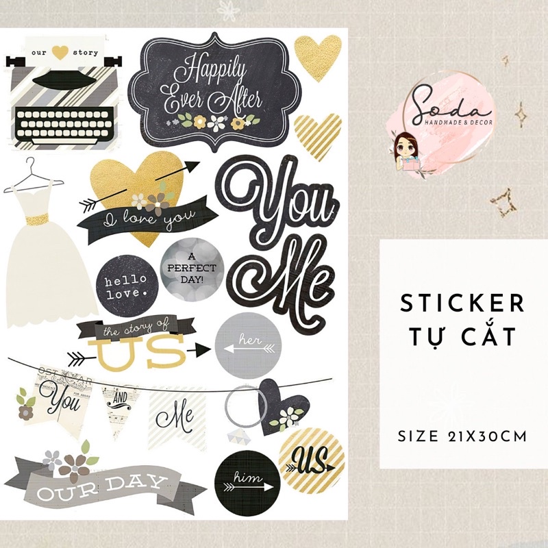 Size A4- Set trang trí Sticker chưa cắt nhiều chủ đề