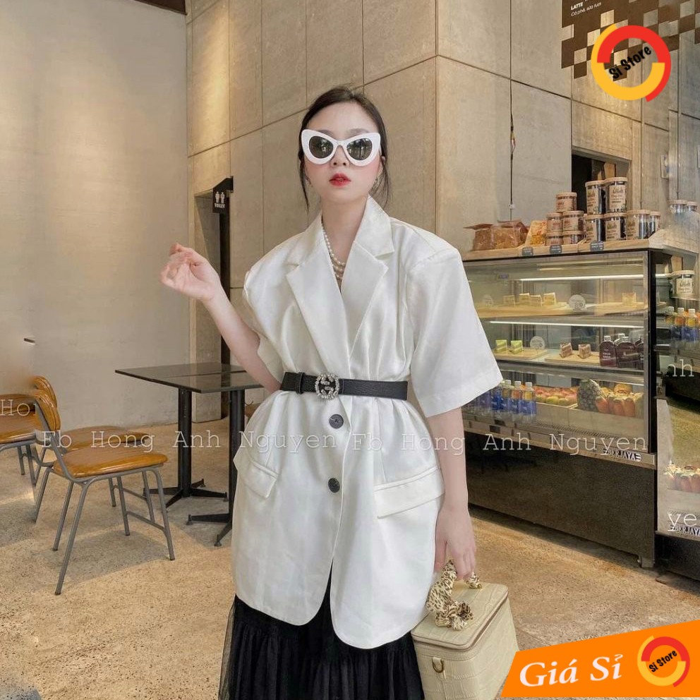 Áo Khoác Blazer Tay Cộc Nút Đen (TRẮNG)