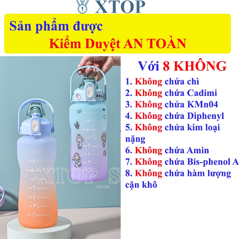 Bình nước thể thao 2L, Bình nước 2l có vạch báo giờ tiện lợi, chất liệu an toàn XTOP B20