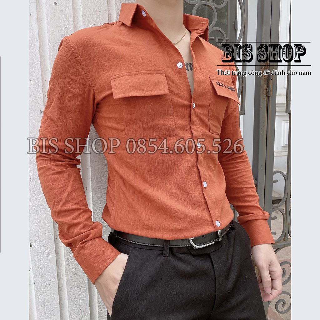 Áo sơ mi nam dài tay vải đũi xước
