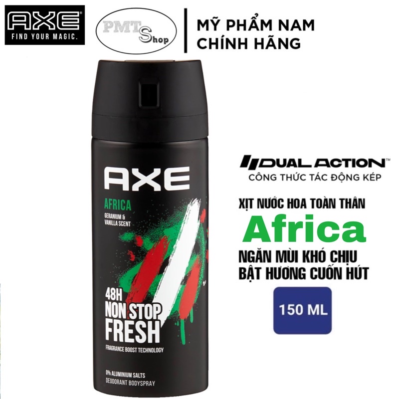 Combo 2 Xịt khử mùi toàn thân nam AXE Africa 150ml x 2 chai hương nước hoa