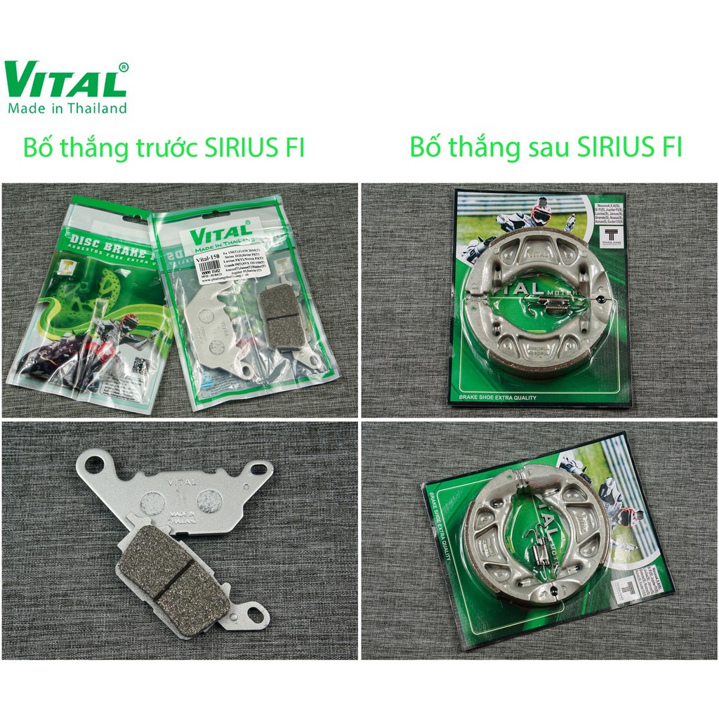 Bố thắng trước + sau SIRIUS, SIRIUS FI hiệu VITAL - Má phanh xe máy, bố thắng đĩa VITAL chính hãng Thái lan