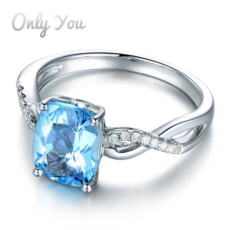 Nhẫn Mạ Bạch Kim 18K Đính Đá Topaz Aquamarine