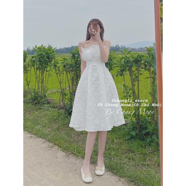 [ 𝐅𝐑𝐄𝐄 𝐒𝐇𝐈𝐏 ] VÁY TRẮNG XỐP SẦN THIẾT KẾ NGỰC PHỐI TƠ 2S NGỌC