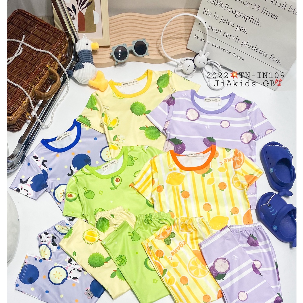 Bộ Tay Ngắn Quần Dài VẢI 3D MINKY MOM In Hình Họa Tiết Trái Cây Cho Bé TN-IN109