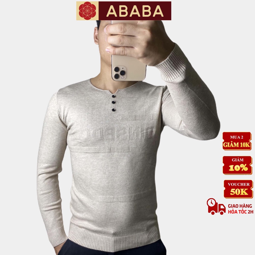 Áo len nam phối cúc cổ ABABA, len lông cừu mềm mịn dày ấm - ABA-CUCCO