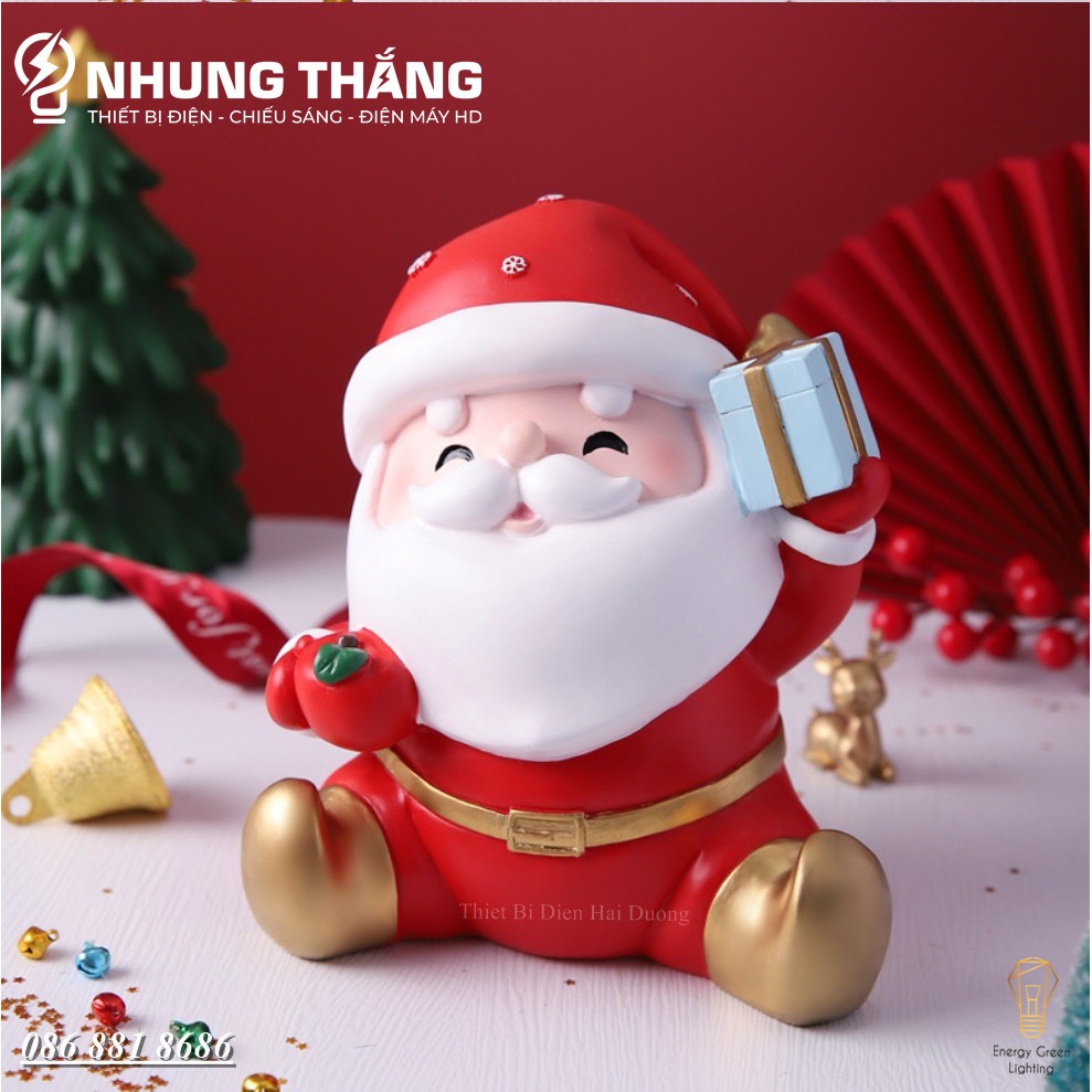 [ Quà Tặng Giáng Sinh ] Mô Hình Ông Già Noel Cầm Hộp Quà Dễ Thương - Trang Trí Giáng Sinh - Đút T iền Tiết Kiệm