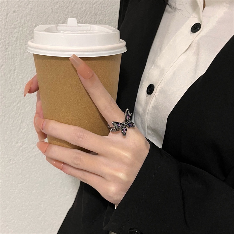 Nhẫn Hình Bướm Màu Tím / Đen Cá Tính Sang Trọng