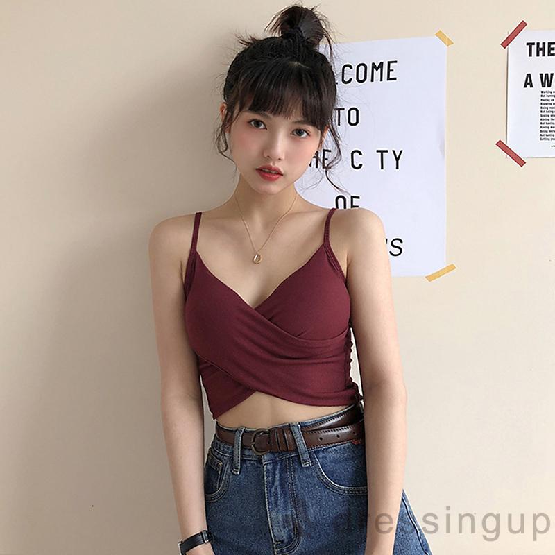 Áo Tank Top Cổ Chữ V Màu Trơn Thời Trang Mùa Hè Dành Cho Nữ
