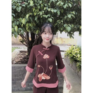 Đồ bộ nữ sẩm hàn quốc đồ lam đi chùa vải đũi co giãn không nhăn size 40-75kg