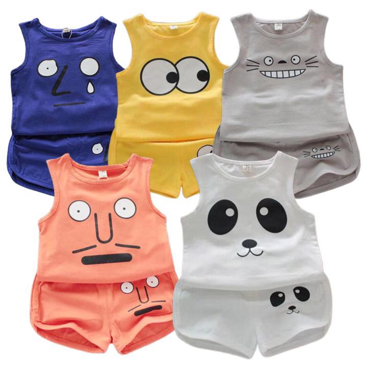 Set 5 bộ ba lỗ cảm xúc 100% cotton 2 chiều dễ thương cho bé trai bé gái