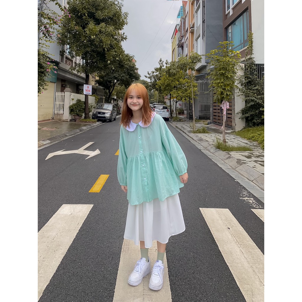 Áo babydoll cổ sen phối màu madebymint