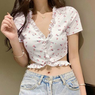 Áo Croptop Viền Bèo Cột Eo