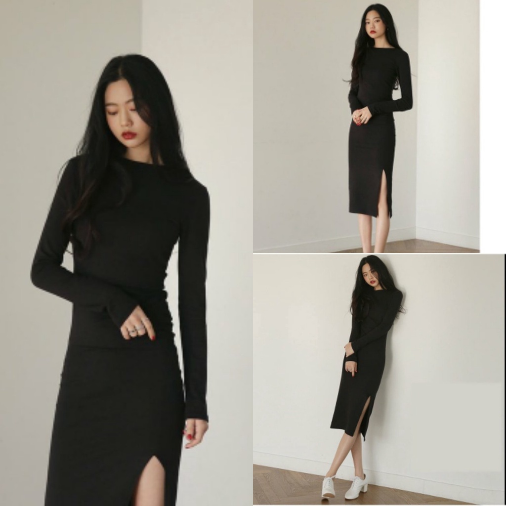 Đầm nữ dài ôm sát thân kiểu dáng xẻ vạt tay dài mềm mại duyên dáng rất nữ tính, váy dài xin xắn trẻ trung khi mặc Q065