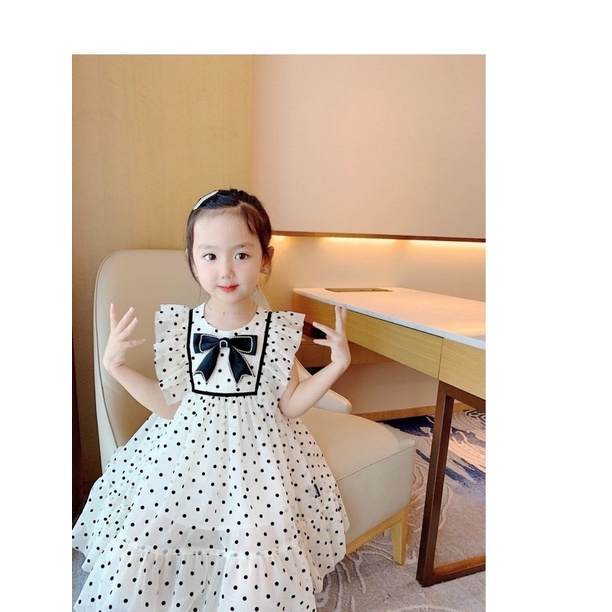Váy bé gái, vây voan chấm bi kèm nơ siêu xinh cho bé, váy voan cánh tiên bé gái