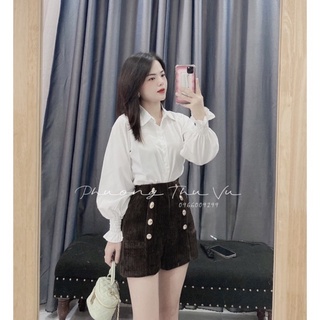 ÁO SƠ MI TAY BO CHUN FORM GIẤU QUẦN - Kèm Ảnh Thật