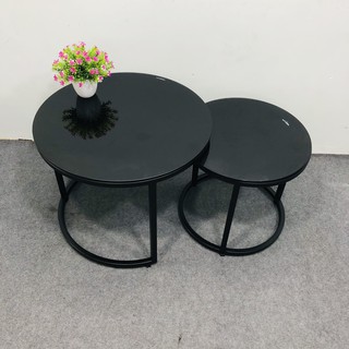 Bàn trà đôi tròn, mặt kính cường lực đen siêu sang