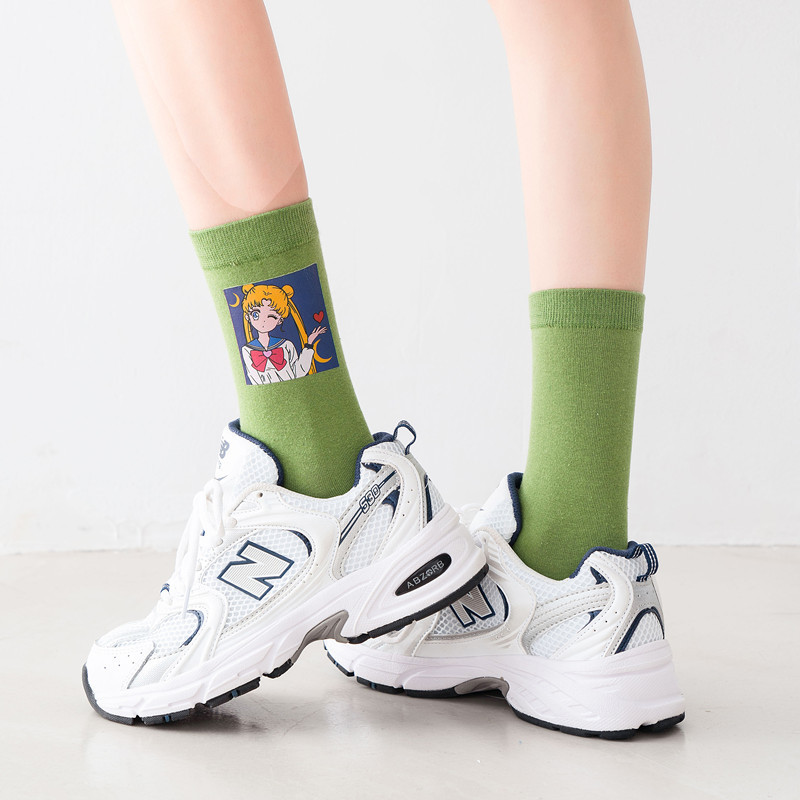 Tất cotton Greet họa tiết thủy thủ mặt trăng phong cách Nhật Hàn thời trang cho nữ