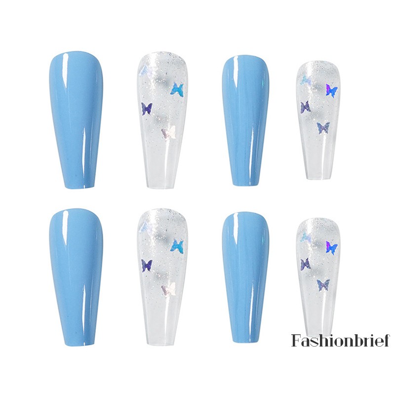 Bộ 24 móng tay giả màu xanh dương thiết kế sang trọng cho nữ