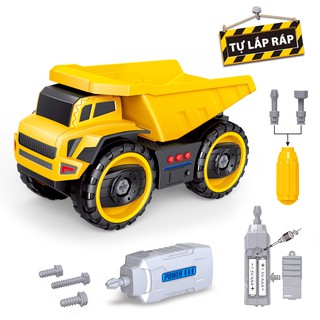 Đồ chơi mô hình ô tô tháo lắp được, mô hình xe công trường tháo lắp có đèn và nhạc thương hiệu DUKA