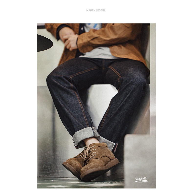 MADEN Giày Da Lộn Màu Nâu Phong Cách Retro Trẻ Trung Cho Nam