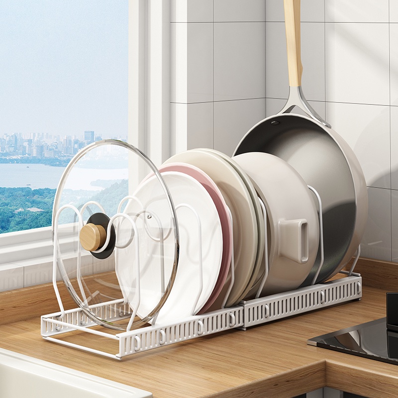 Giá Để Nắp Nồi Nhà Bếp 6 Ngăn Giá Để Đồ Màu Trắng Dụng Cụ Sắp Xếp Dụng Cụ Nấu Ăn Giá Để Chảo Nắp Nồi Thớt Giá Đỡ Tủ Đựng Thức Ăn Phụ Kiện Bồn Rửa Bát Giá Để Bát Đĩa