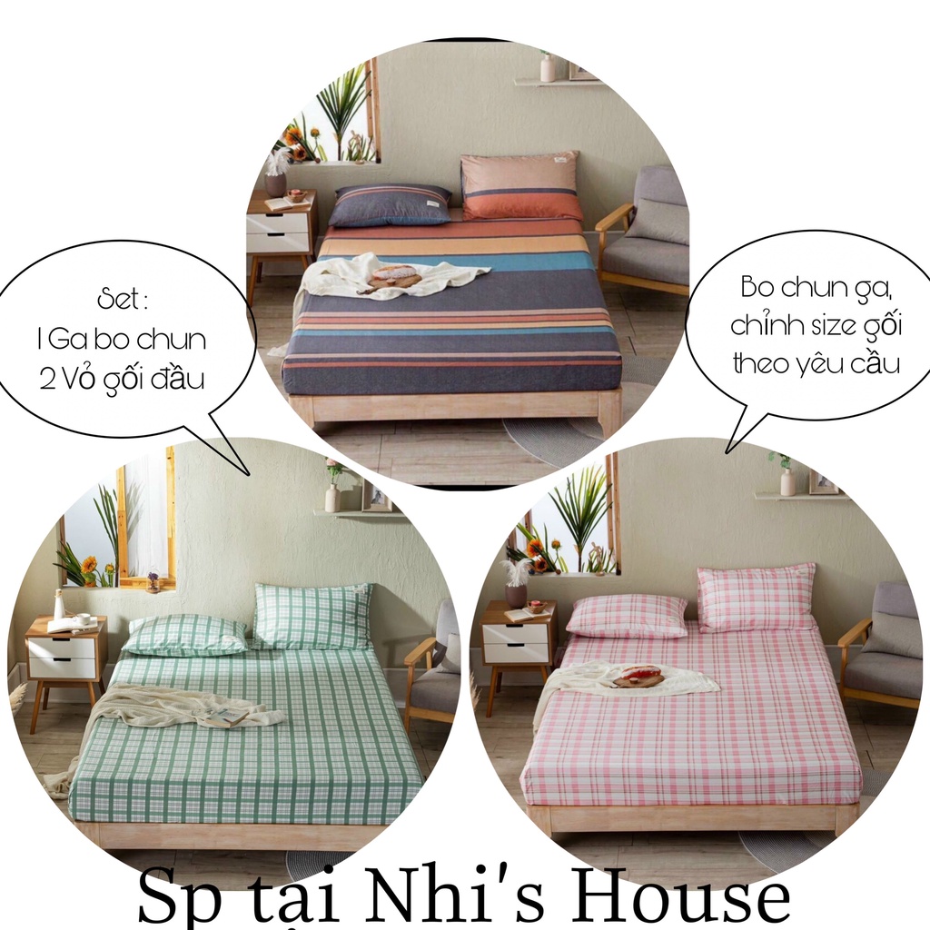 Set ga vỏ gối cotton tici kẻ vải dày đẹp, không phai màu, không xù lông