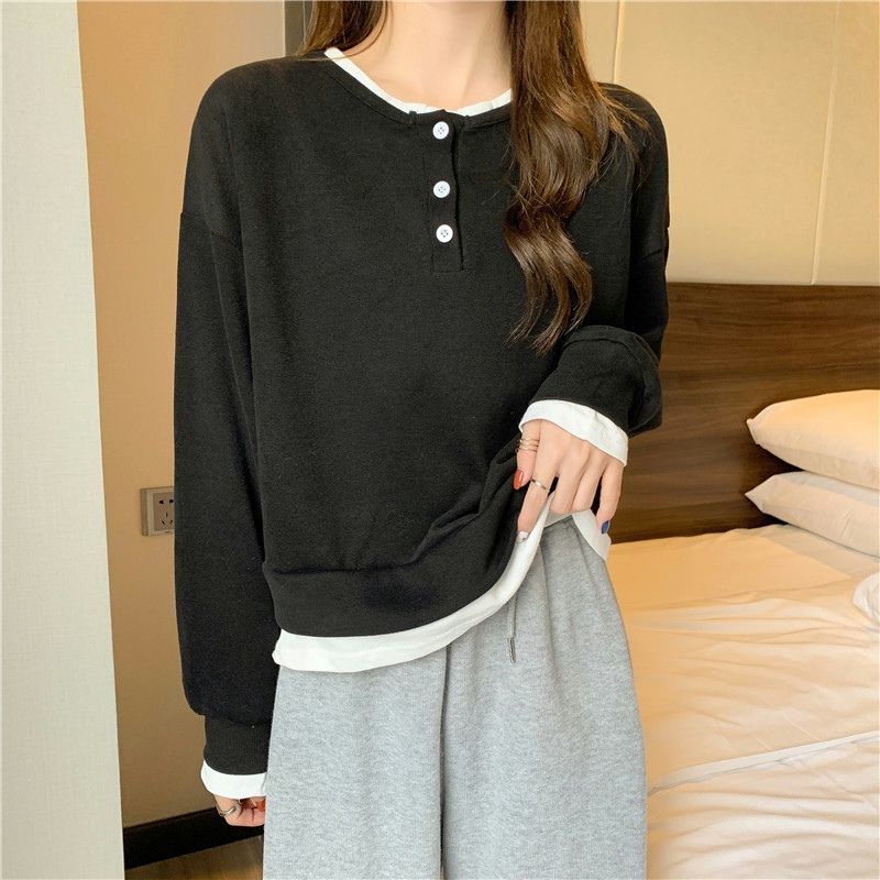 Áo Len Dài Tay Giả Hai Lớp Thiết Kế Mới Thời Trang Mùa Thu Dành Cho Nữ