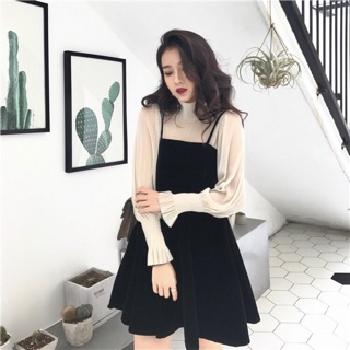 SET VÁY NHUNG TAY BỒNG HOT HIT [ KÈM ẢNH THẬT MÌNH MẶC 100% ]